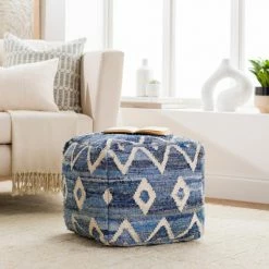 Surya Indigo Stitched Pouf All Stools, Poufs + Side Tables