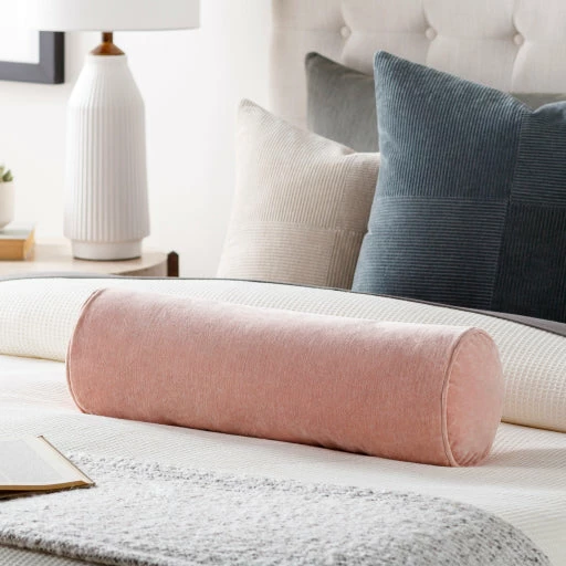 Surya All Pillows Cotton Velvet Bolster Pillow In Pink 4 Surya All Pillows Cotton Velvet Bolster Pillow In Pink