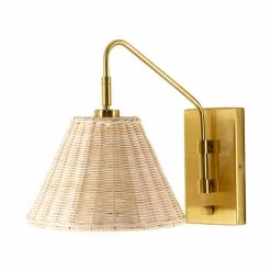 Surya All Lighting Rattan + Gold Sconce