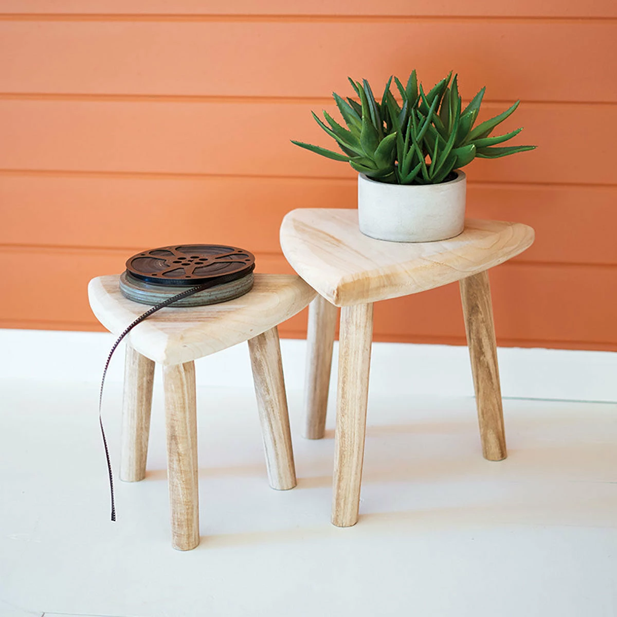 Kalalou Hand Carved Wooden Stool Set All Stools, Poufs + Side Tables 3 Kalalou Hand Carved Wooden Stool Set All Stools, Poufs + Side Tables